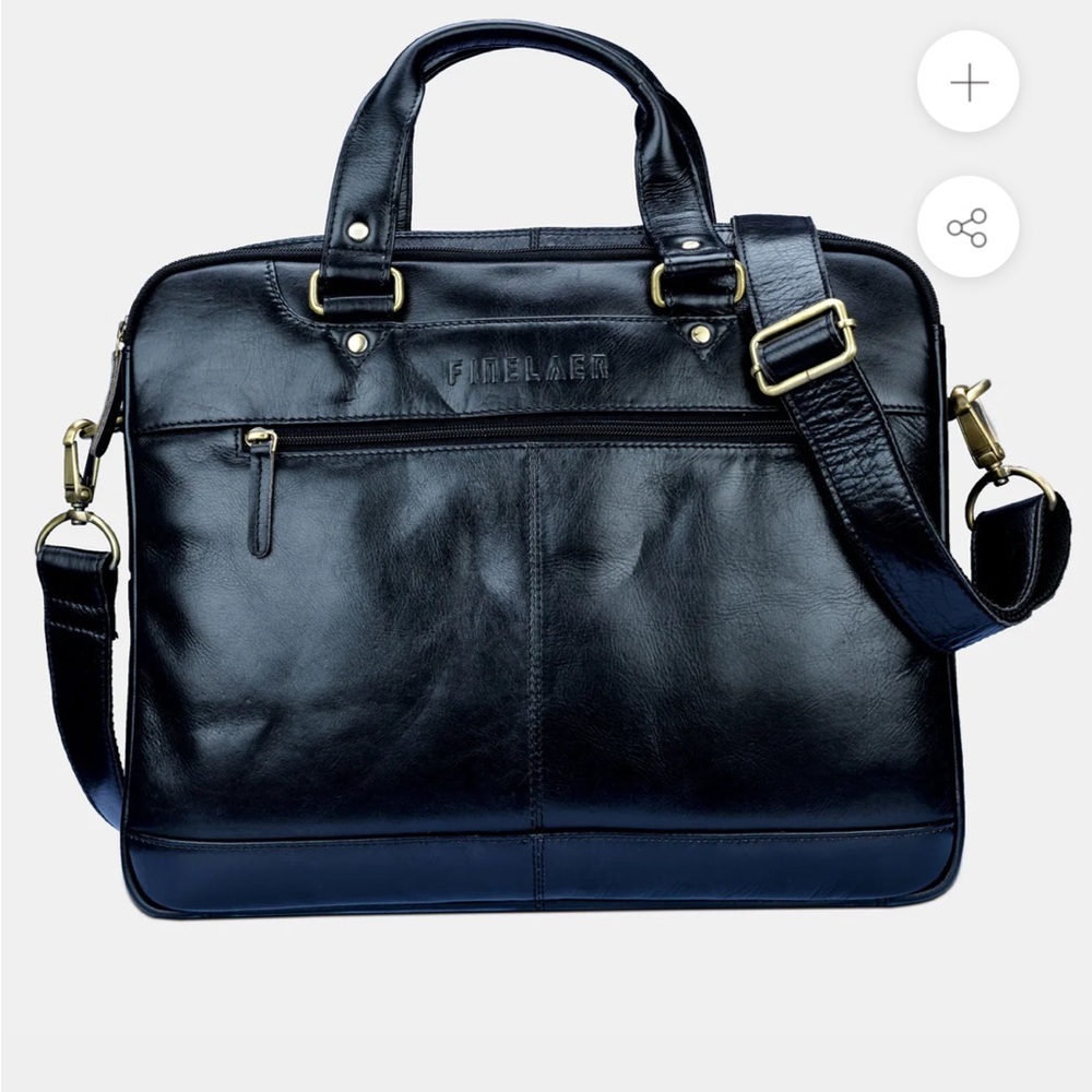 FINELAER BLACK DESIGNER VINTAGE LEATHER MESSENGER LAPTOP BAG FOR MEN 14 INCH